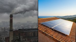 Maison corse avec panneaux solaires entourée de maquis verdoyant sous un ciel bleu immaculé, symbole d'énergie propre