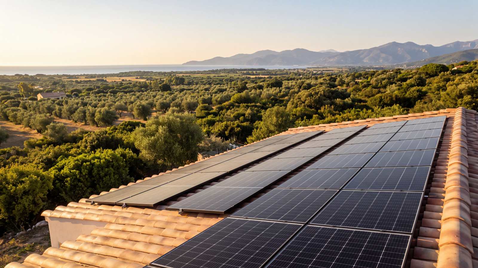 Panneaux solaires à Borgo — installation photovoltaïque sur toiture dans la plaine bastiaise, Haute-Corse